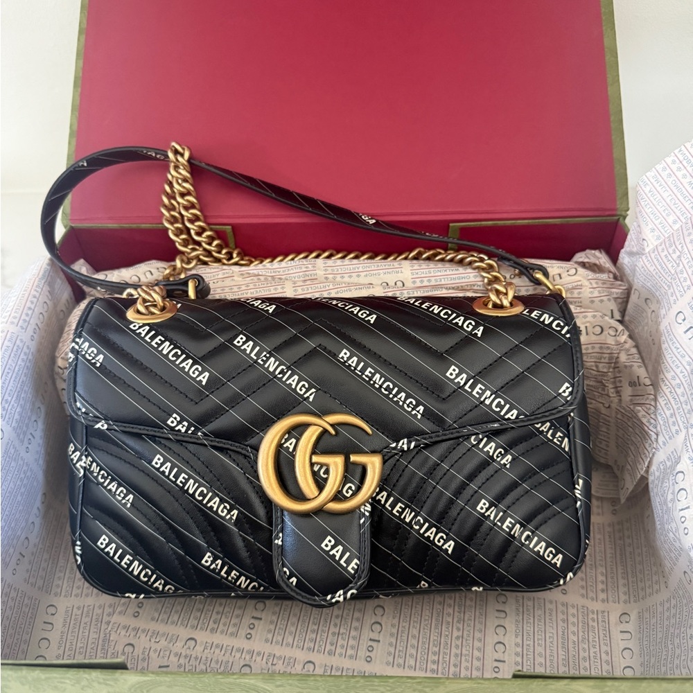 Gucci/Balenciaga Hacker project Black and Gold Logo Shoulder Bag
